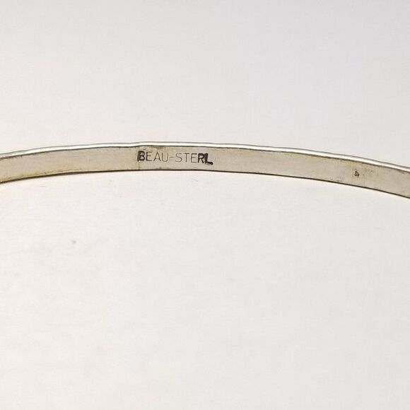 Vintage Beau Sterling Silver Textured Skinny Bangle Bracelet, Stacking Estate - Picture 4 of 7